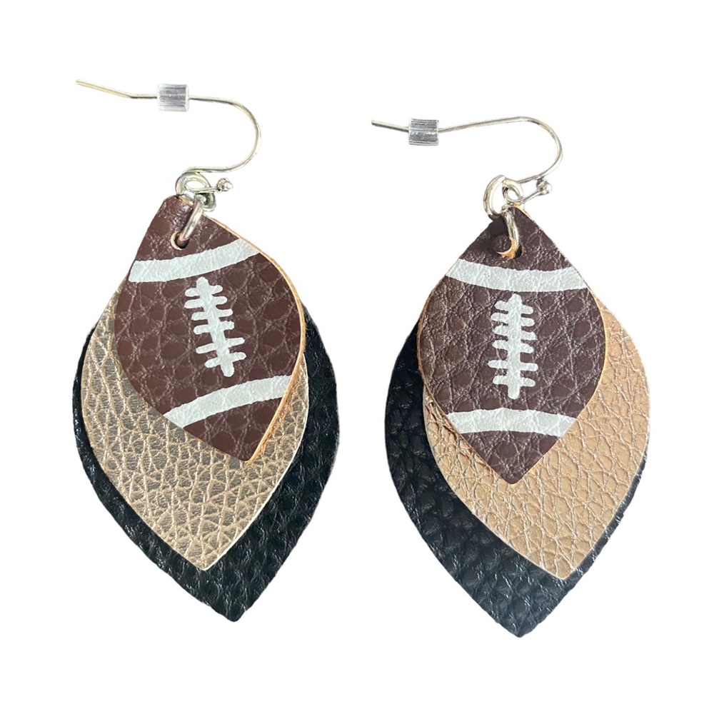 Layered Faux Leather Football Earrings - Picture 1 of 3